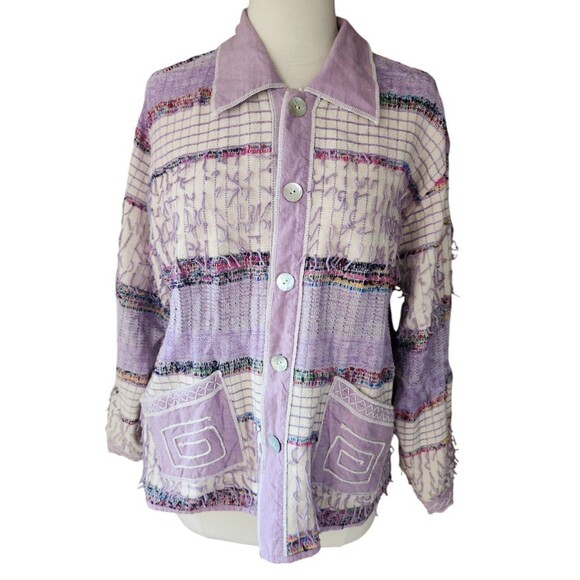 Patchwork Handmade Jacket Women's Size Large Boho Quilt Cluttercore Lavender - Picture 2 of 7